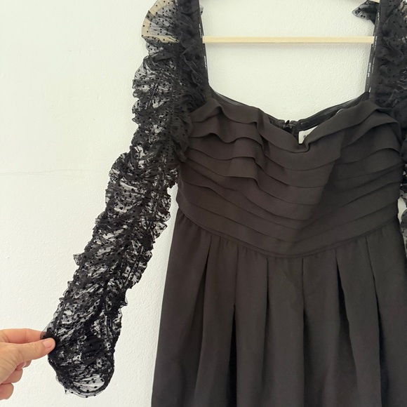 Self-Portrait Crepe Dot Mesh Sleeved Midi Dress sz 10 - Picture 6 of 14